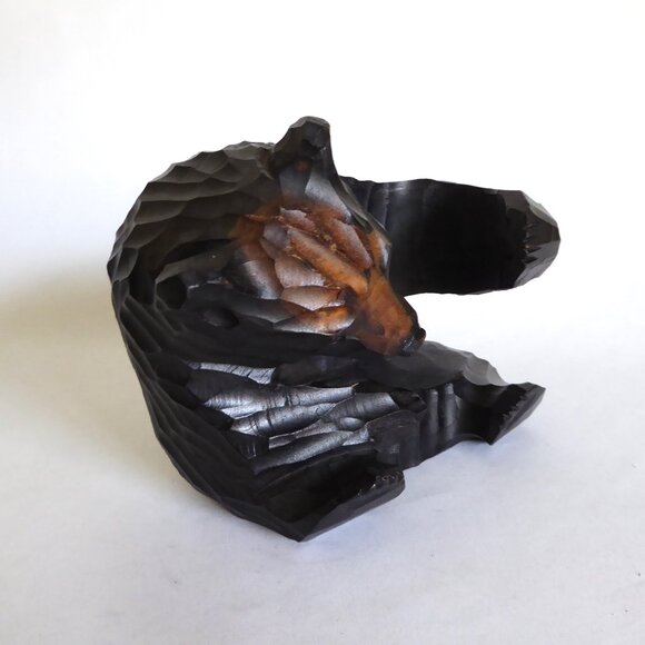 VINTAGE JAPAN JAPANESE HOKKAIDO AINU BEAR WOOD CARVING BOTTLE HOLDER STAND (USED - Picture 4 of 14